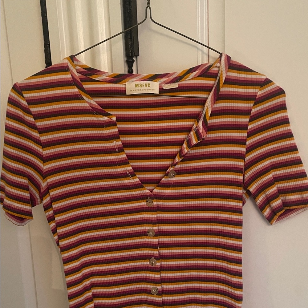 Maeve Multicolor Striped Button-Down T-Shirt